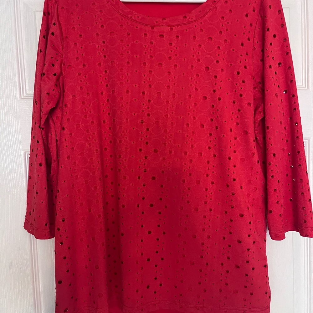Keren Hart Vibrant Coral Eyelet Top 3/4 Sleeve Size L